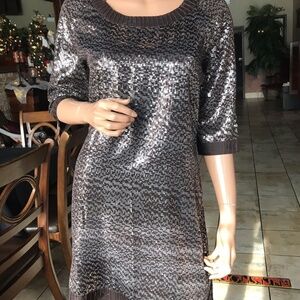 Tory Burch Brown Sequin Silk Midi Dress 10